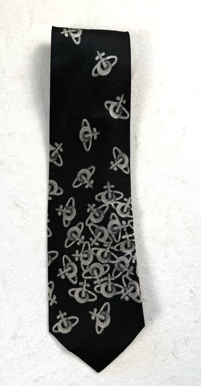 Vivienne Westwood tie black gray jacquard Orb logo Designer